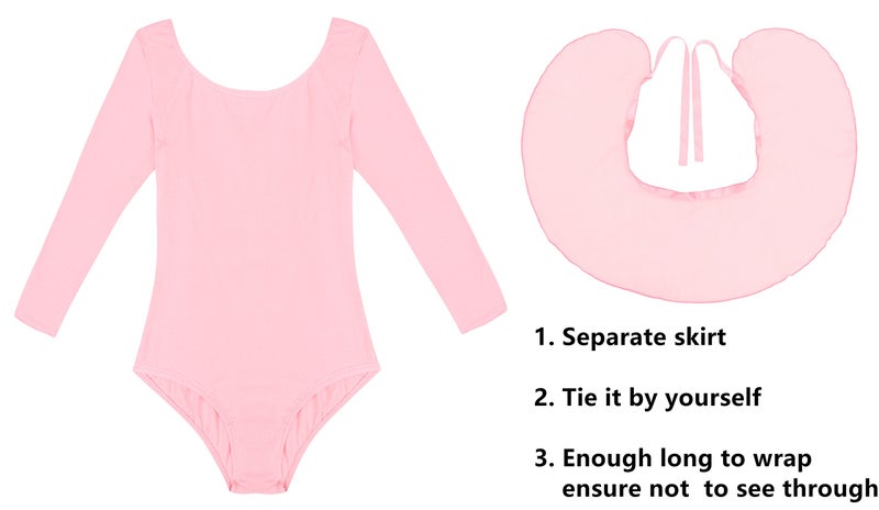 DANSHOW Girls Team Basic Long Sleeve Leotard with Skirt Kid Dance Ballet Tutu Dress(KD3028-XXL-08) - Image 3
